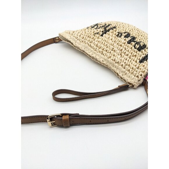 INC tropical straw tasseled LOW KEY beach women's crossbody wristlet -Natural - Picture 7 of 8